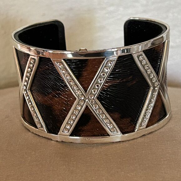 Brighton Christo Ganges Wide Cuff Bracelet W Animal Print Insert - Picture 1 of 5